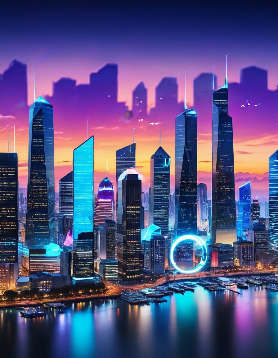 A futuristic landscape representing the digital frontier, featuring a sleek online insurance interface overlaying a serene city skyline with floating digital icons signifying security and protection. Include vibrant colors to symbolize innovation, while subtly incorporating elements like laptops or mobile devices reflecting a user-friendly experience. 3D effect for depth and engagement.